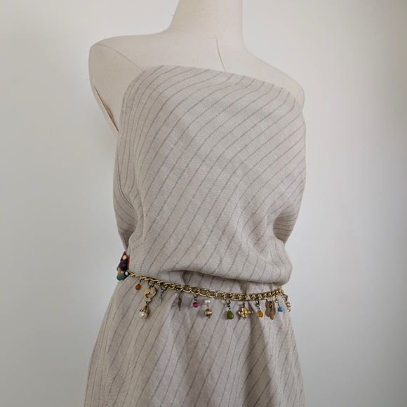 Banana Republic Striped Linen Blend Midi Tube Dress Strapless Sleeveless Bias - Picture 2 of 15